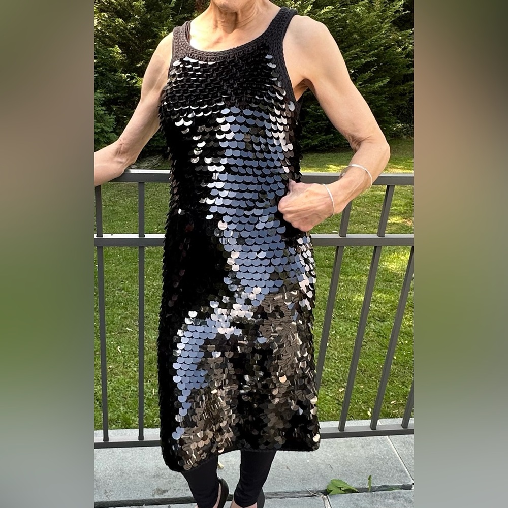 Stunning Michael Kors Collection line black sequins and crochet trim party dress